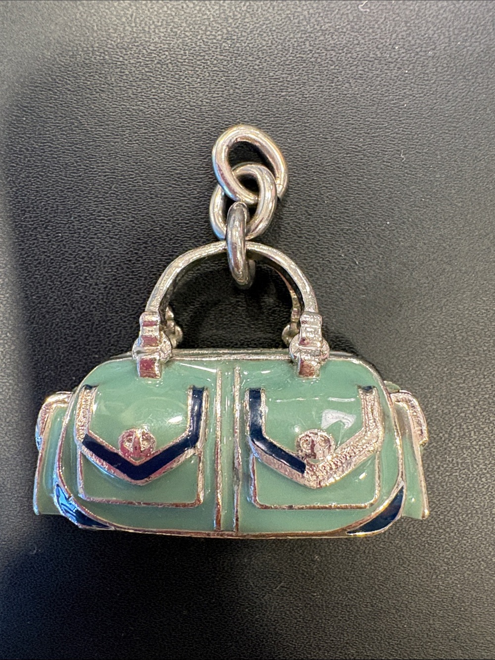Coach Teal blue Enamel Satchel Charm with Silver Accents